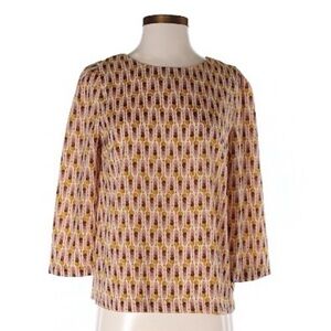 H&M Pink and Yellow Geometric Long Sleeve Crew Neck Top